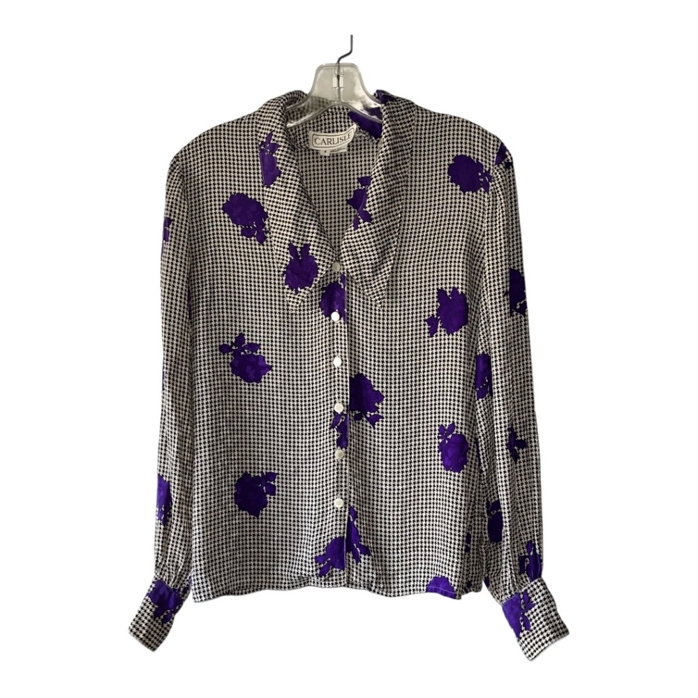 Vintage 80s 90s Carlisle Button Up Houndstooth Blouse
